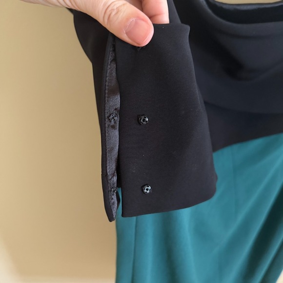 ML Monique LHuillier Off-Shoulder Midi Dress Green Black Sz 14  EUC Classic Mini - Picture 6 of 16